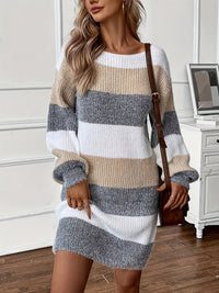 Damen Strickkleid mit Streifen | Lockerer Schnitt und Langar in Mehrfarbig