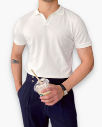 Herren Klassisches Polo Shirt | V-Kragen Poloshirt in Weiß