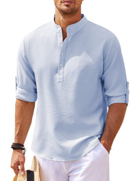 Michael - Legeres Sommerhemd ohne Kragen - Sommer-Chic in Blau