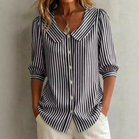 Greta | Damen Gestreifte Bluse mit Knopfleiste in Schwarz