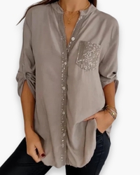 Damen Glitzer Pailletten Top | Festlich Elegant in Khaki