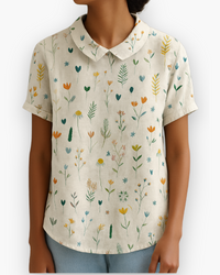 Damen Verspielte Wildblumen Bluse | Sommerlich Elegant in Weiß