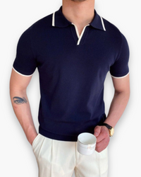 Herren Klassisches Polo Shirt | V-Kragen Poloshirt in Blau/Weiß