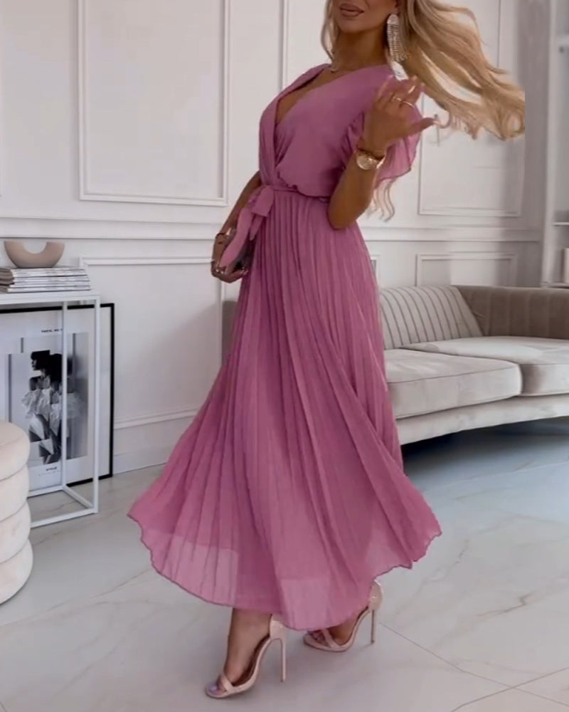 Saoirse® | Elegantes Kleid mit gerafften Ärmeln und V-Ausschnitt
