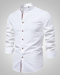 Herren Stehkragen Slim Fit Casual Hemd in Weiß