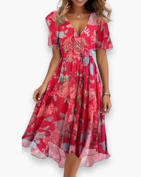Damen Lässiges Boho Kleid | Midi Gradientenkleid in Rot