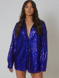 Paola – Funkelnde Oversize-Glitzerbluse für Damen in Blau