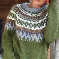 Norweger Grobstrickpullover Damen | Winterpullover Mit Rundhalsausschnitt in Grün