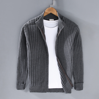 Herren Strickjacke Mit Reißverschluss | Geripptes Design Für Alltag in Dunkelgrau