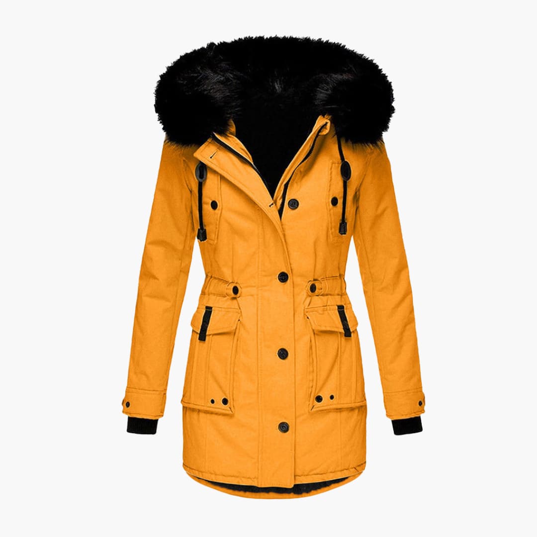 Damen Parka-Jacke mit Kapuze, Knopfverschluss und Pattentaschen