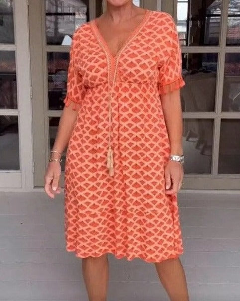 Aisha™ Bequemes Lockeres V-Ausschnitt Midi-Kleid