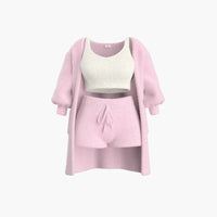 Loungewear Set - Damen Strick Outfit 3-teilig mit Cardigan in Rosa