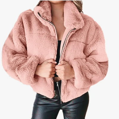 Elegante Teddyjacke mit Reißverschluss und Kragen für Damen