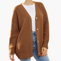 Damen Strickjacke mit V-Ausschnitt und Knopfverschluss in Braun