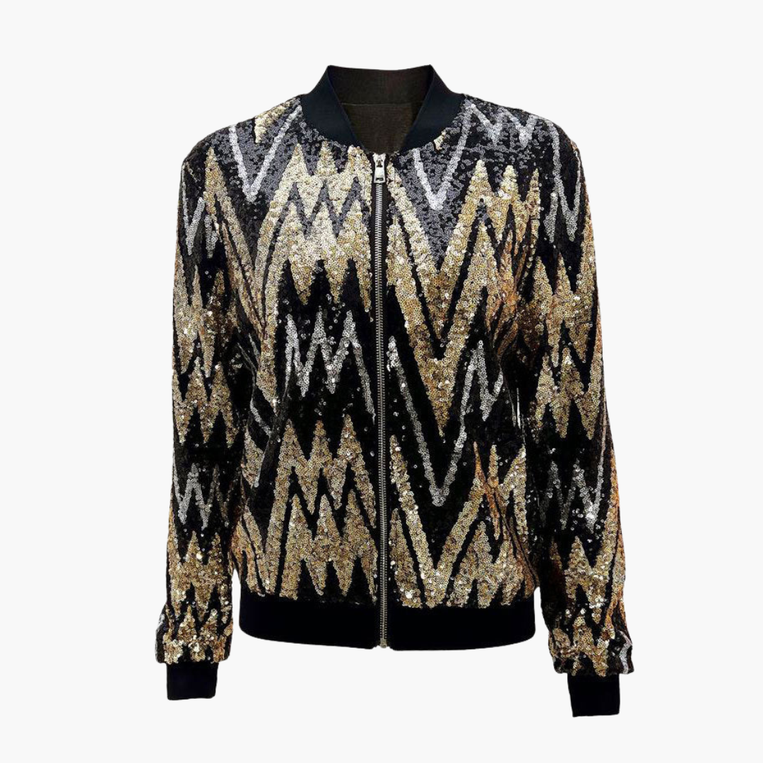 Damen Bomberjacke mit Reißverschluss und Paillettenoberfläche