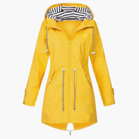 Damen Regenjacke mit Kapuze und Kordelzug an der Taille in Gelb