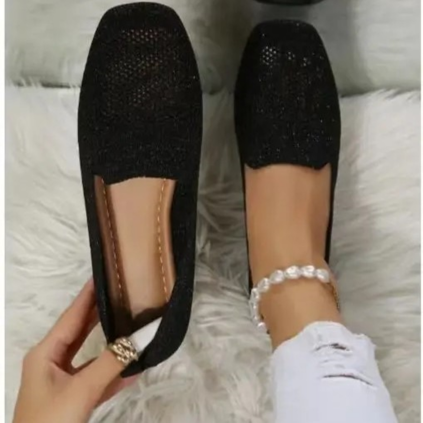 Eulla – gestrickte Ballerinas im Ballett-Stil mit flacher Sohle