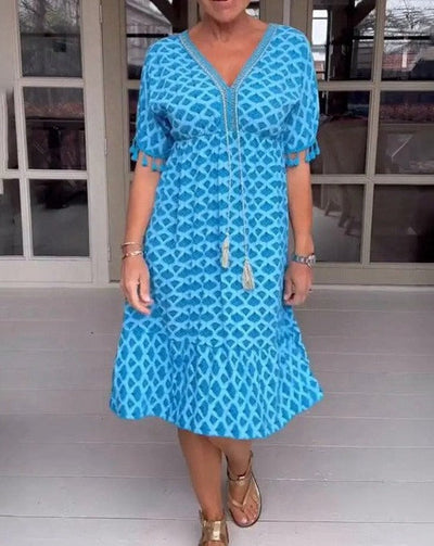 Aisha™ Bequemes Lockeres V-Ausschnitt Midi-Kleid