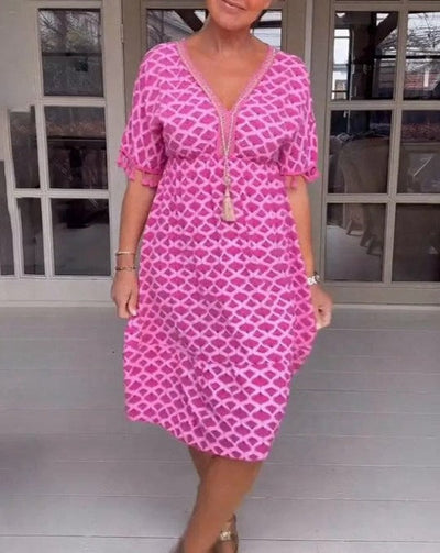 Aisha™ Bequemes Lockeres V-Ausschnitt Midi-Kleid