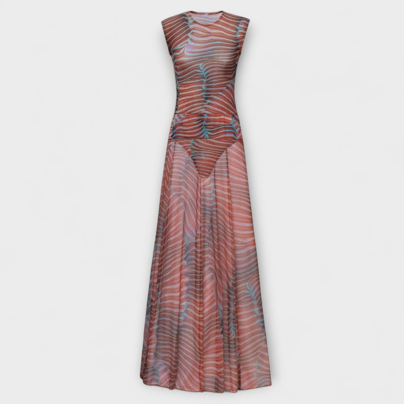 Phoenix - Schimmerndes Wellen-Mesh-Bodysuit und Rock-Ensemble