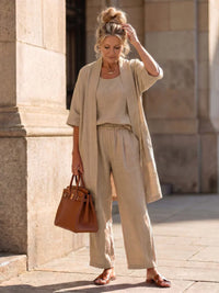 Linnea | Leichtes Leinen-Set in Khaki