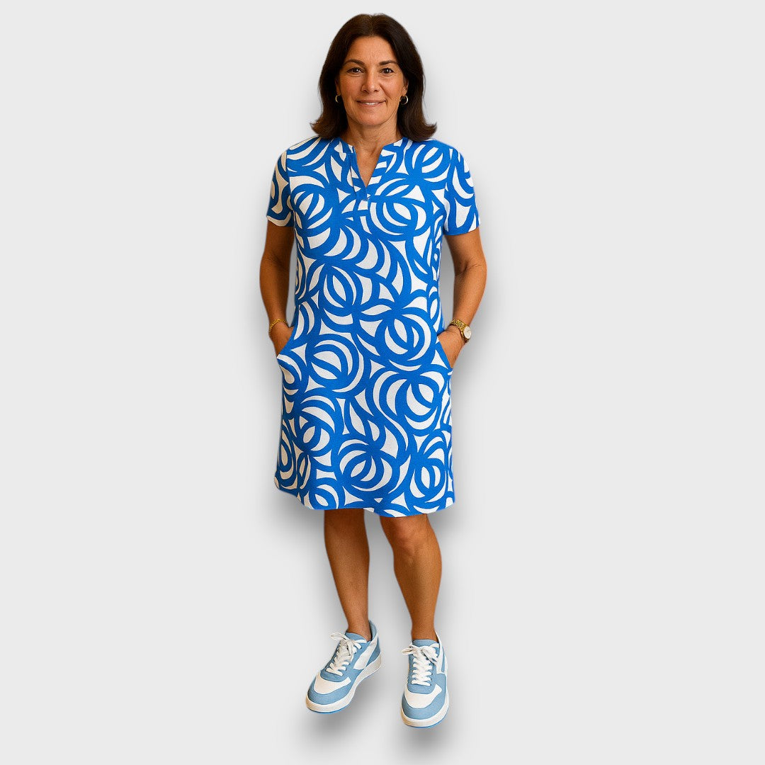 Serena – Bedrucktes V-Neck-Kleid für mühelose Eleganz