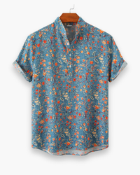 Herren Elegantes Freizeit Hemd | Stilvolles Blumenmuster in Blau
