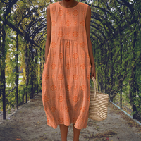 Aikaterini | Elegantes ärmelloses Baumwollkleid mit praktischen Taschen in Orange