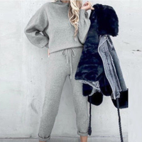 Damen Zweiteiler Set | Freizeitanzug mit Pullover und Hose in Grau
