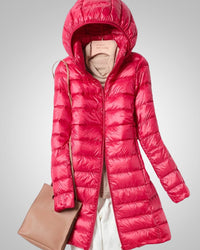 Paula | Damen Leichte Gesteppte Lange Daunenjacke in Rot