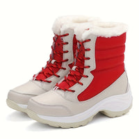 Winterschuhe Damen Stiefel | Mit Schnürung und Runder Kappe in Rot