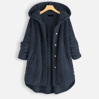 Kuschelige Damen Fleecejacke mit Kapuze – Lässige Winterjacke im Oversize-Look, Verschiedene Farben in Blau