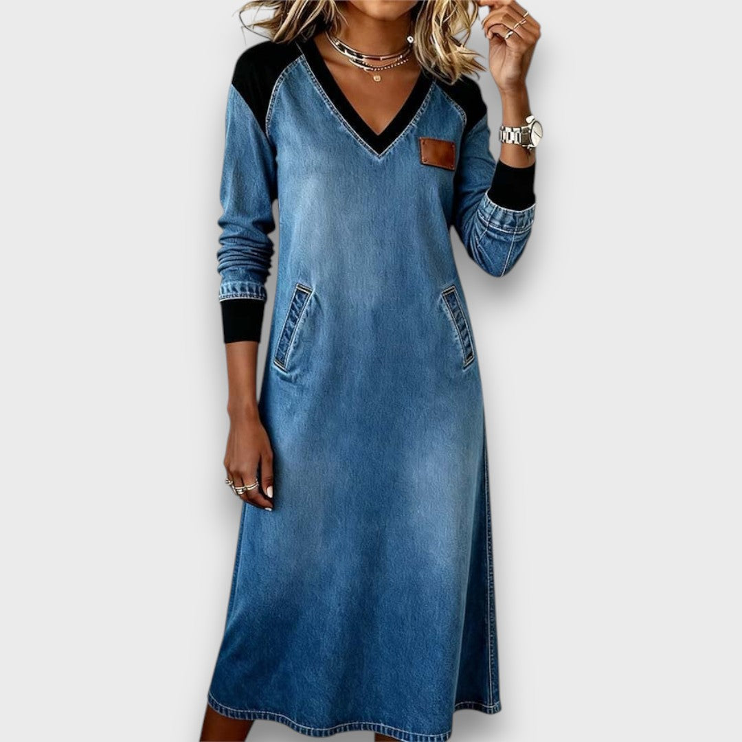 Alenya – Lässiges Denim-Kleid mit Patchwork-Details