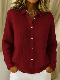 Monika | Damen Klassischer Kragen Knopfpullover in Rot