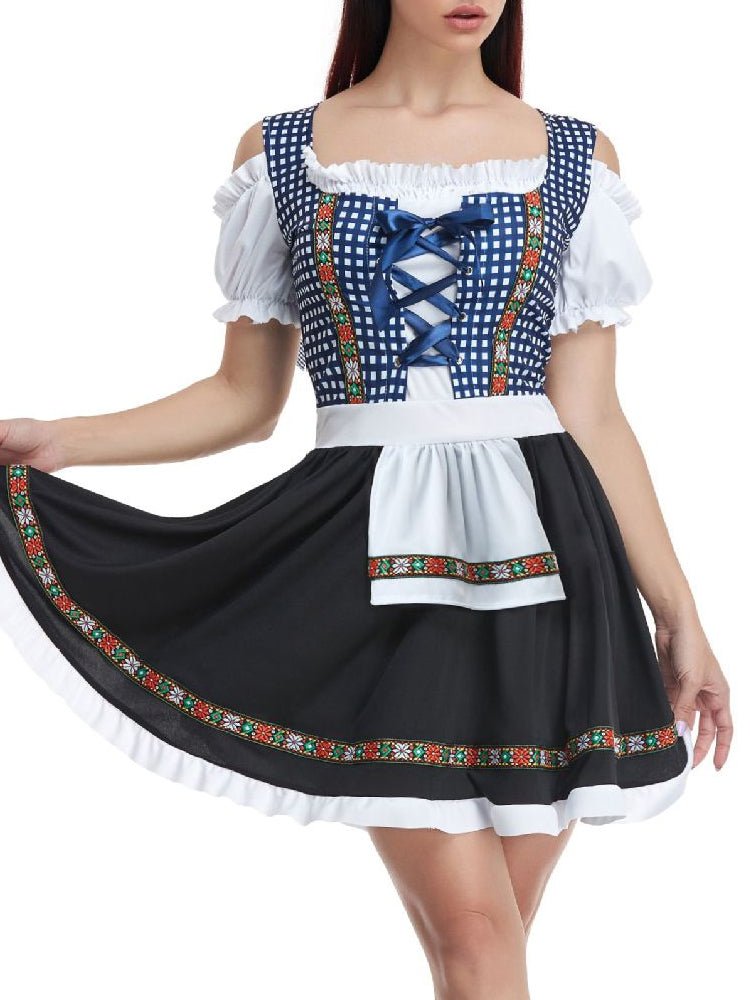 Damen Klassisch Kariertes Oktoberfest Dirndl Kleid