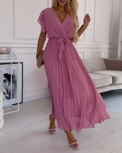 Saoirse® | Elegantes Kleid mit gerafften Ärmeln und V-Ausschnitt