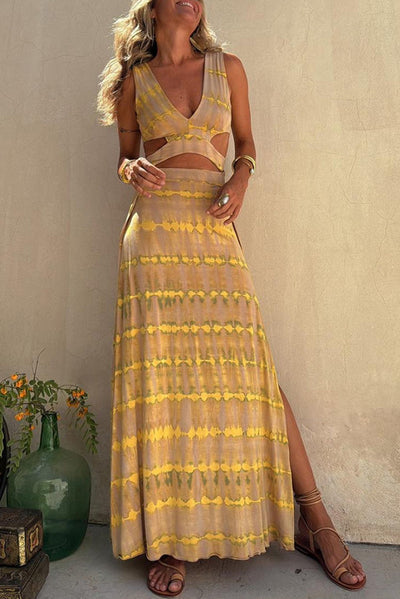 Angelica | Druck Ausschnitt Design Schlitz Stretch Kleid