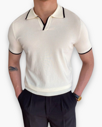 Herren Klassisches Polo Shirt | V-Kragen Poloshirt in Weiß/Schwarz
