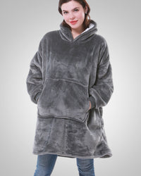 Susanne | Damen Kuschelige Oversized Kapuzendecke in Grau