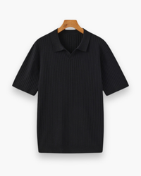 Herren Elegantes Geripptes Poloshirt | Klassisch in Schwarz