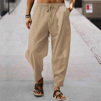 Pedro - Leinen-Baumwoll-Strandhose: Sommerbrise Edition in Khaki