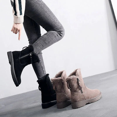 Damen Winterstiefel – Warm Gefütterte Ankle Boots aus Wildlederimitat mit Reißverschluss
