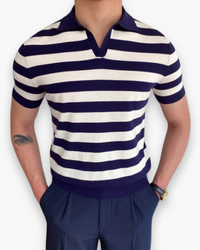 Herren Klassisches Polo Shirt | V-Kragen Poloshirt in Gestreift