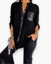 Damen Glitzer Pailletten Top | Festlich Elegant in Schwarz