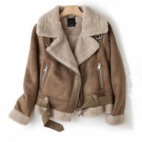 Elisabeth - Suede Wool Winter Coat in Khaki