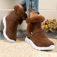 Winterschuhe Damen Stiefel | Seitlicher Reißverschluss mit Riemendetail in Braun