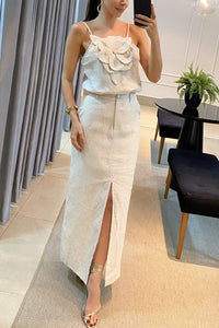 Nica - Schickes Maxikleid mit Frontschlitz in Beige