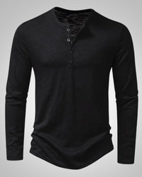Gary | Herren Legeres Henley Longsleeve Shirt in Schwarz