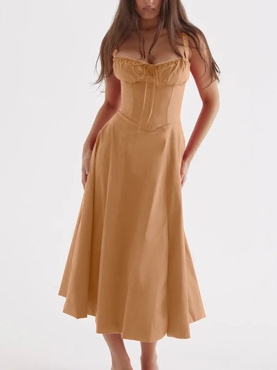 Merle - Midikleid mit tailliertem Oberteil und ausgestelltem Rock | Minikleid mit Spaghettiträgern
