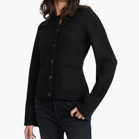 Damen Strickjacke mit Knöpfen und Rundhalsausschnitt in Schwarz